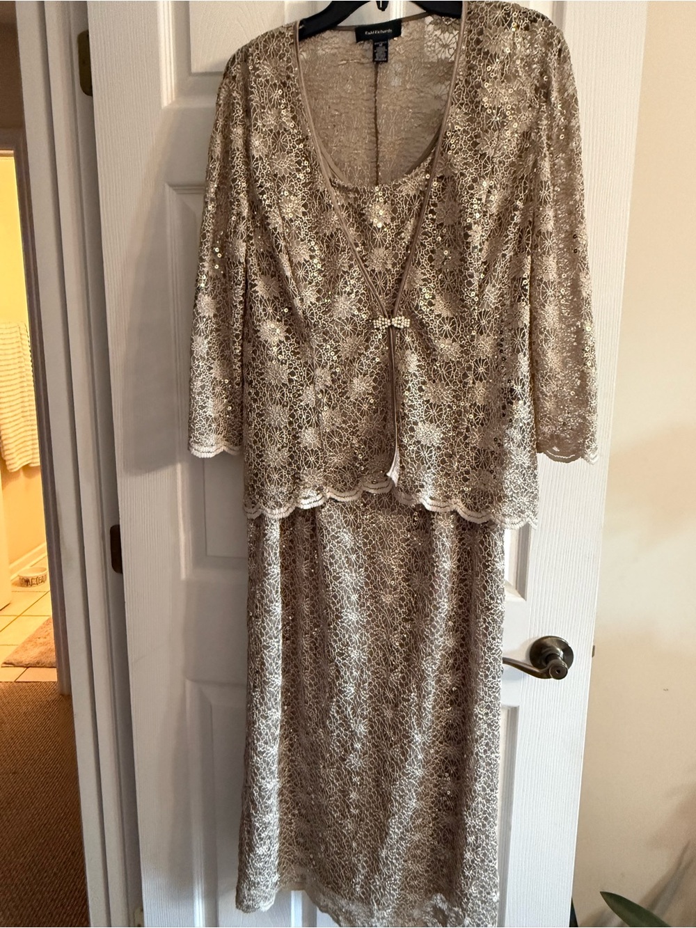 R&M Richards Gold Lace Two-Piece Evening Dress Set